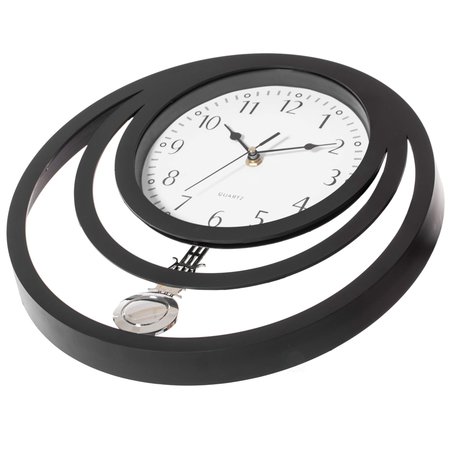 Quickway Imports Decorative Modern Round Plastic Wall Clock with Circles, for Living, Kitchen, or Dining, Black QI004147.BK